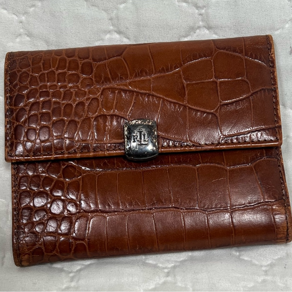 Lauren Ralph Lauren Vintage Brown Crocodile Embossed Wallet